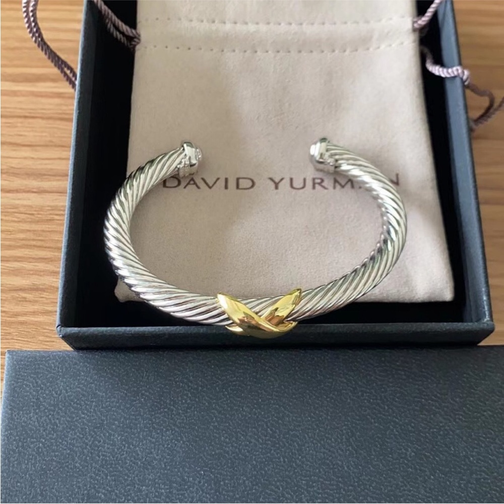 David Yurman Two-Tone Cable Bracelet in Silver with Gold Accent 7mm